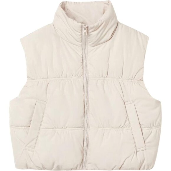 Women Cropped Puffer Vest Nylon Polyester Stand Collar Sleeveless - Picture 7 of 7